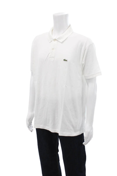 Lacoste Mens Two Button Collared Cotton Twill Polo Shirt White Size 3XL