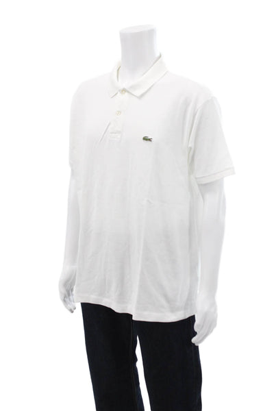 Lacoste Mens Two Button Collared Cotton Twill Polo Shirt White Size 3XL