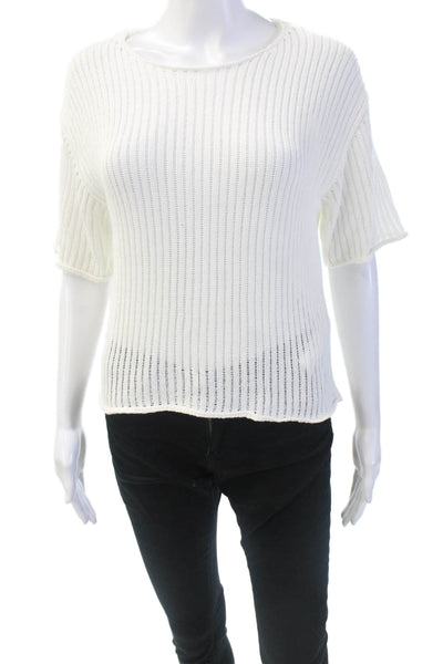 Massimo Dutti Womens Short Sleeves Crew Neck Sweater White Size Small
