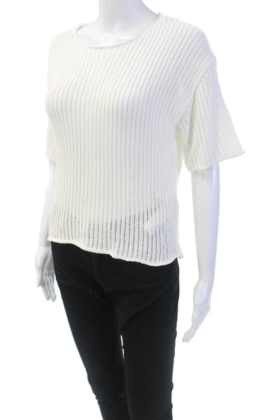 Massimo Dutti Womens Short Sleeves Crew Neck Sweater White Size Small