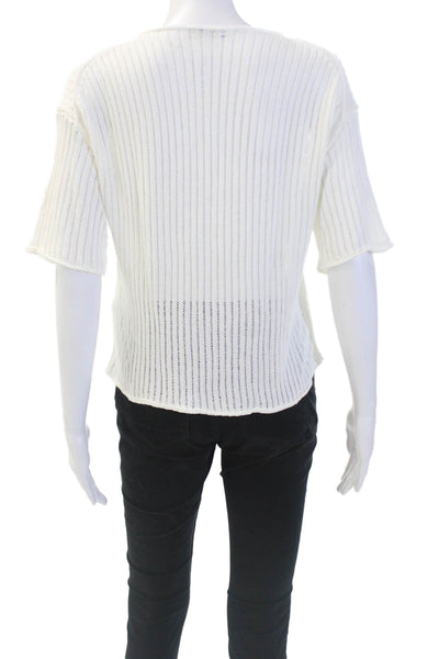 Massimo Dutti Womens Short Sleeves Crew Neck Sweater White Size Small