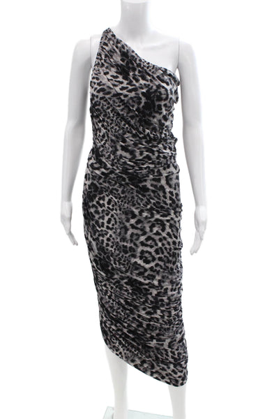 Norma Kamali Womens Animal Print One Shoulder Dress Grey Black Size Small