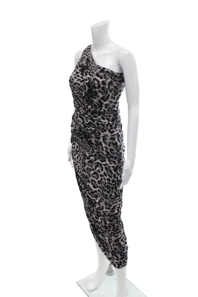 Norma Kamali Womens Animal Print One Shoulder Dress Grey Black Size Small
