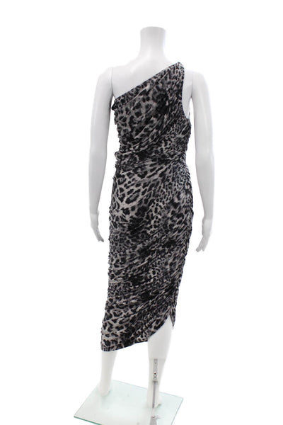 Norma Kamali Womens Animal Print One Shoulder Dress Grey Black Size Small