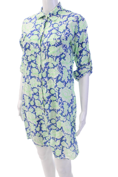 Roberta Roller Rabbit Womens Floral Print Dress Blue Green Size Extra Small