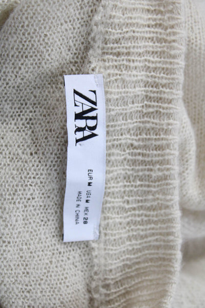 Zara Womens Long Sleeves Button Down Cardigan Sweater Beige Size Medium