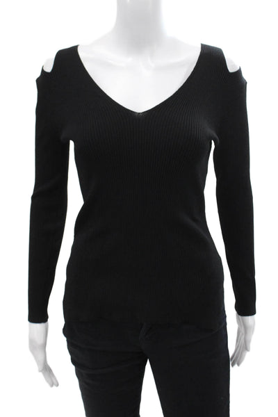 Rag & Bone Womens Ribbed V Neck Long Sleeves Sweater Black Size Small