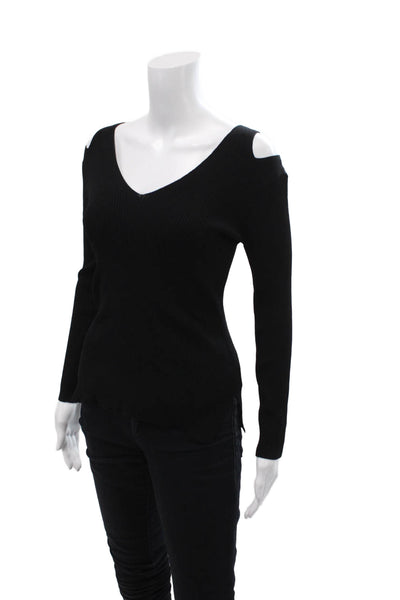 Rag & Bone Womens Ribbed V Neck Long Sleeves Sweater Black Size Small