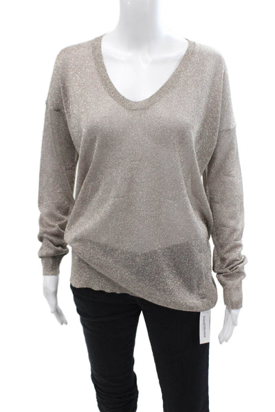 Vince Womens Long Sleeves V Neck Sweater Silver Metallic Size Medium