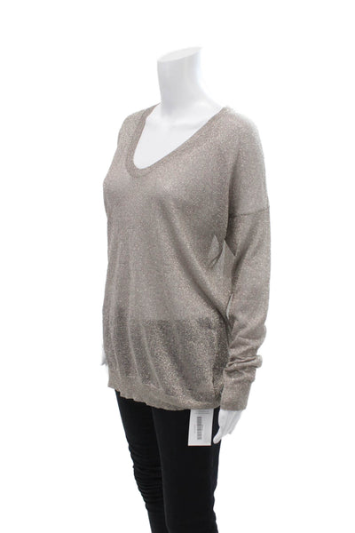 Vince Womens Long Sleeves V Neck Sweater Silver Metallic Size Medium