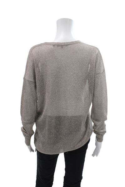 Vince Womens Long Sleeves V Neck Sweater Silver Metallic Size Medium