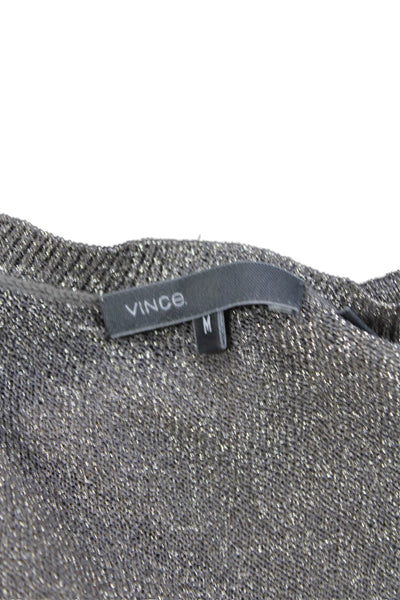 Vince Womens Long Sleeves V Neck Sweater Silver Metallic Size Medium