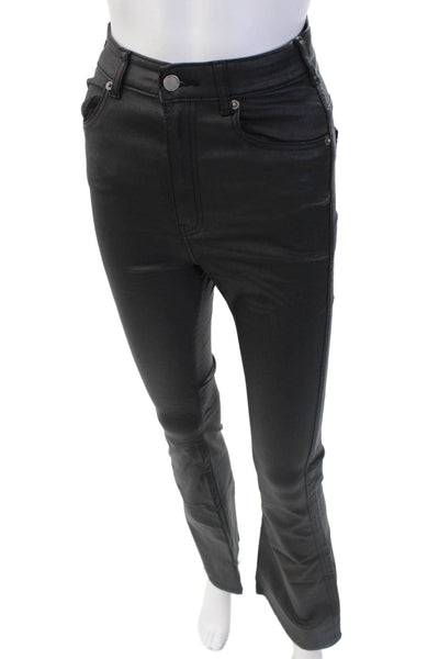 DRDENIM Womens High Rise Moxy Flare Leg Jeans Coated Black Metal Size 32
