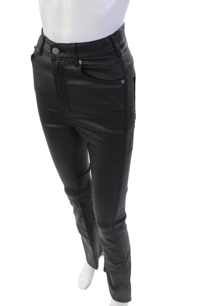 DRDENIM Womens High Rise Moxy Flare Leg Jeans Coated Black Metal Size 32
