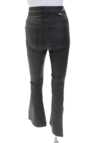 DRDENIM Womens High Rise Moxy Flare Leg Jeans Coated Black Metal Size 32