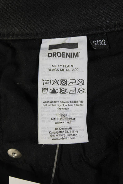 DRDENIM Womens High Rise Moxy Flare Leg Jeans Coated Black Metal Size 32