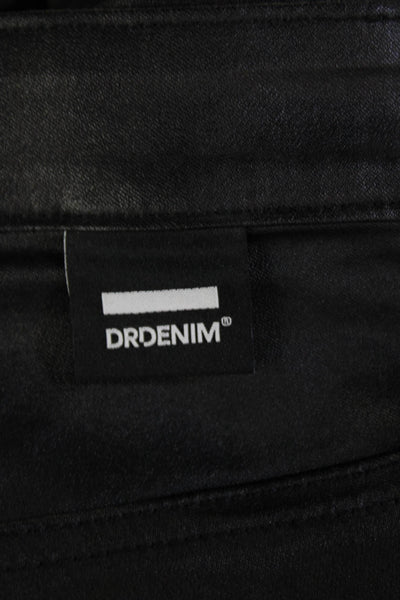 DRDENIM Womens High Rise Moxy Flare Leg Jeans Coated Black Metal Size 32