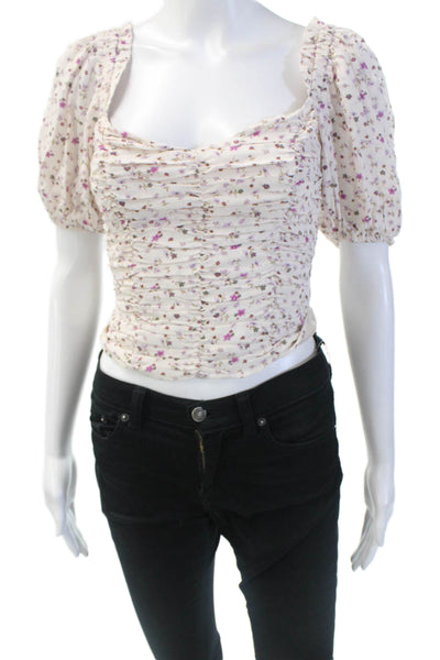 ASTR Womens Floral Print Cropped Blouse Multi Colored Size Extra Small