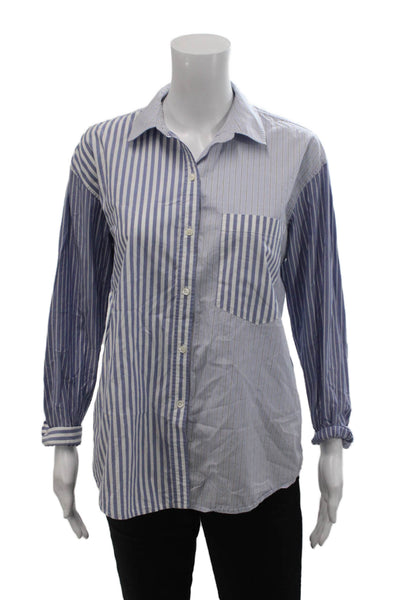 Rails Womens Cotton Blend Striped Button Up Blouse Top Blue Size XS