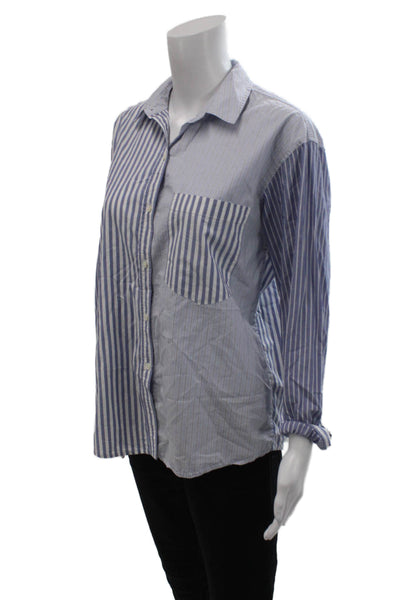 Rails Womens Cotton Blend Striped Button Up Blouse Top Blue Size XS