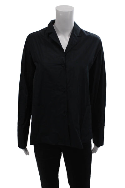 Odeeh Womens Notch Collar Button Up Blouse Top Navy Size 36