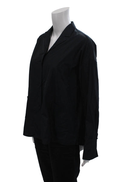 Odeeh Womens Notch Collar Button Up Blouse Top Navy Size 36