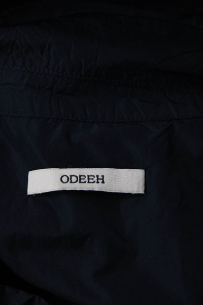 Odeeh Womens Notch Collar Button Up Blouse Top Navy Size 36