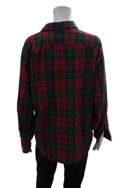 LL Bean Womens Cotton Plaid Long Sleeve Button Up Blouse Top Red Size S