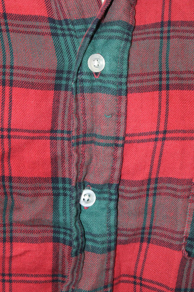 LL Bean Womens Cotton Plaid Long Sleeve Button Up Blouse Top Red Size S