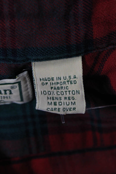 LL Bean Womens Cotton Plaid Long Sleeve Button Up Blouse Top Red Size S