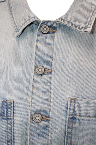 Hidden Womens Cotton Collared Short Sleeve Button Up Romper Blue Size M