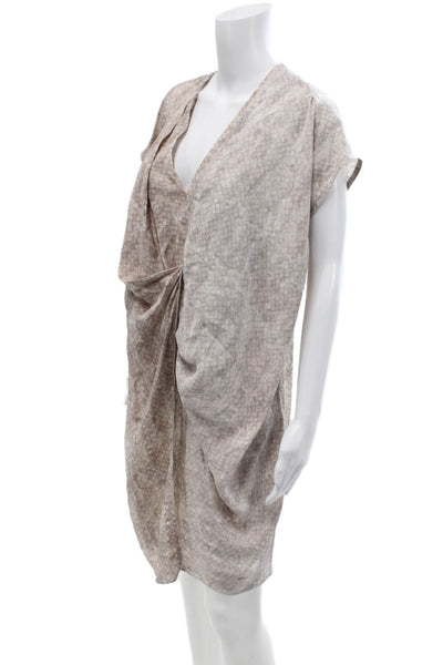 Allsaints Womens Silk Abstract Print Short Sleeve Mini Dress Taupe Size 6
