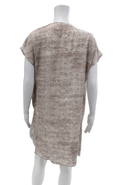 Allsaints Womens Silk Abstract Print Short Sleeve Mini Dress Taupe Size 6