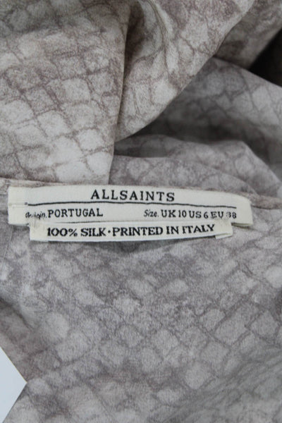 Allsaints Womens Silk Abstract Print Short Sleeve Mini Dress Taupe Size 6