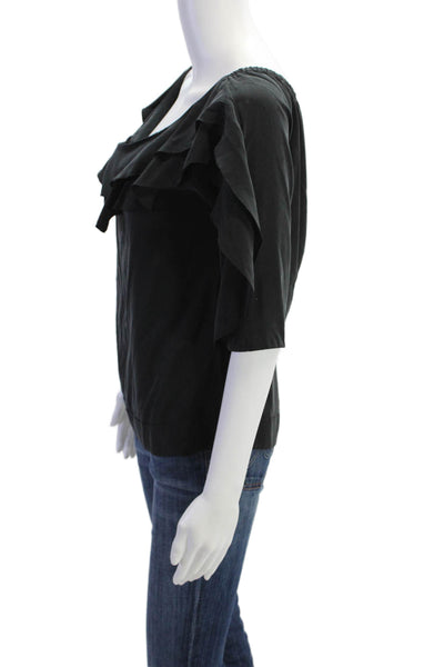 L'Agence Womens Silk Layered Detail Off The Shoulder Blouse Black Size S