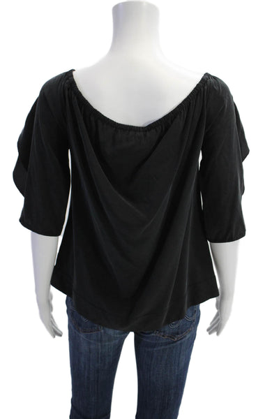 L'Agence Womens Silk Layered Detail Off The Shoulder Blouse Black Size S