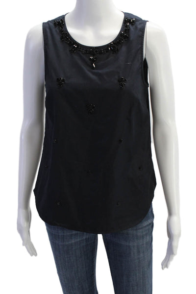 J Crew Womens Cotton Rhinestone Detail Buttoned Sleeveless Blouse Black Size 4