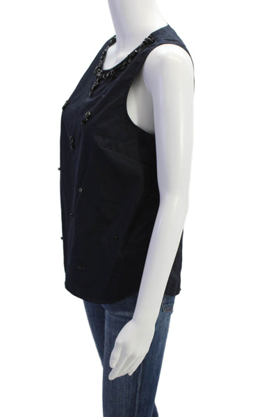 J Crew Womens Cotton Rhinestone Detail Buttoned Sleeveless Blouse Black Size 4
