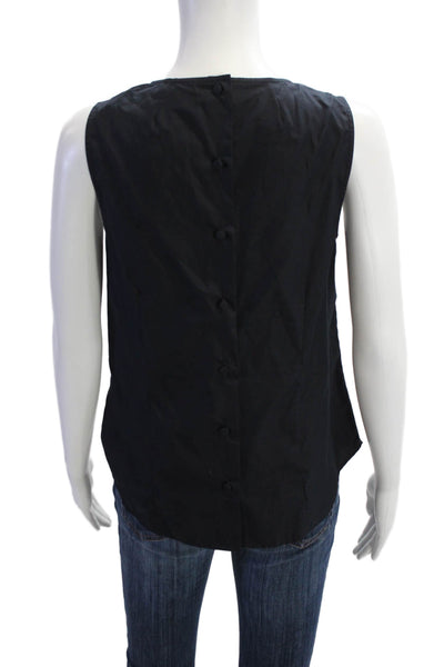 J Crew Womens Cotton Rhinestone Detail Buttoned Sleeveless Blouse Black Size 4