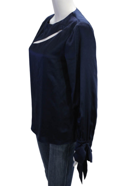 Parker Womens Silk Cutout Detail Tied Cuff Long Sleeve Blouse Blue Size S