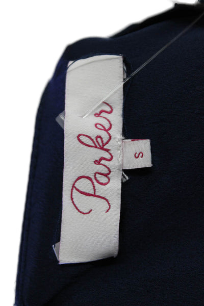 Parker Womens Silk Cutout Detail Tied Cuff Long Sleeve Blouse Blue Size S
