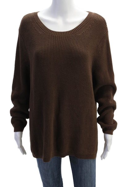 525 Womens Cotton Ribbed Knit Crew Neck Long Sleeve Sweater Top Brown Size L