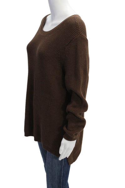 525 Womens Cotton Ribbed Knit Crew Neck Long Sleeve Sweater Top Brown Size L