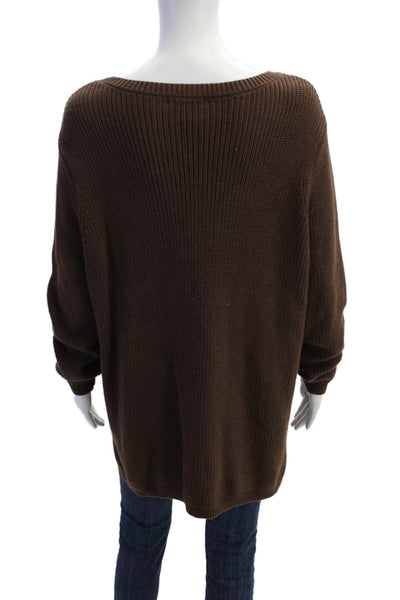 525 Womens Cotton Ribbed Knit Crew Neck Long Sleeve Sweater Top Brown Size L
