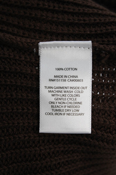 525 Womens Cotton Ribbed Knit Crew Neck Long Sleeve Sweater Top Brown Size L