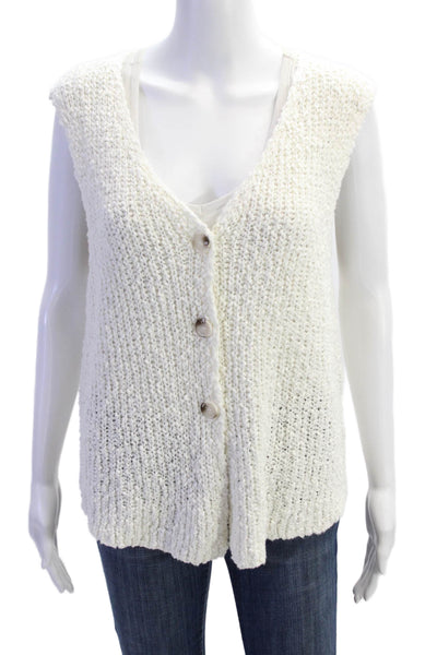 Sadie & Sage Womens Cotton Knit V-neck Sleeveless Sweater Vest Top White Size L