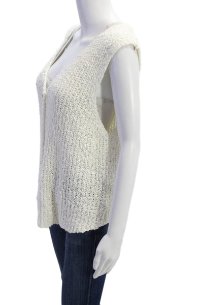 Sadie & Sage Womens Cotton Knit V-neck Sleeveless Sweater Vest Top White Size L