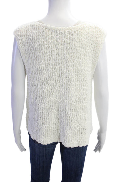 Sadie & Sage Womens Cotton Knit V-neck Sleeveless Sweater Vest Top White Size L