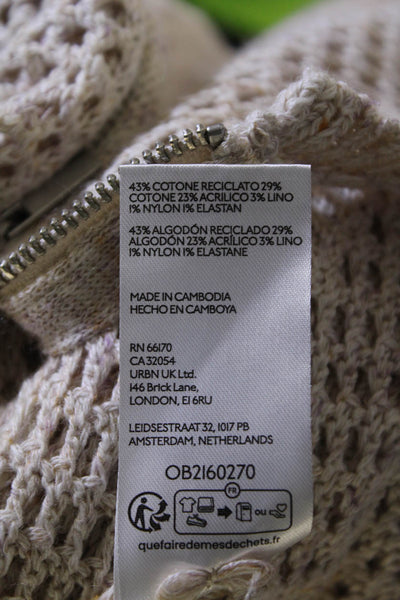 Pilcro and the Letterpress Anthropologie Womens Open Knit Cardigan Top Beige SzL