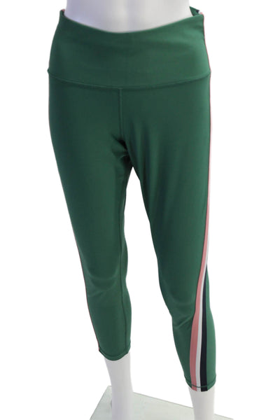 Athleta Womens Striped Detail High Waisted Ankle Leggings Green Size L